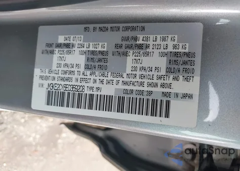 2014 Mazda Cx-5 Touring from USA, damaged, VIN JM3KE2CY6E0369208